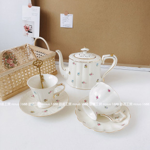 French Vintage Floral English Coffee Cup Teapot Dim Sum Afternoon Tea Pastoral Ceramic Cup Set Cup and Saucer Tea Set