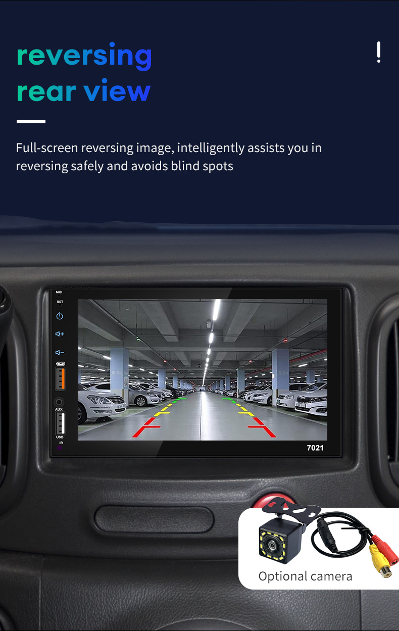 7101 Car Mp5 Bluetooth Player with High-Definition Touch Screen, Reversing Image, Fm Radio, Dual USB Ports