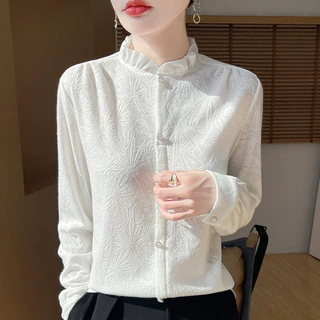 2026春季新款轻奢蕾丝钩花荷叶领打底衬衫女洋气减龄外穿针织上衣