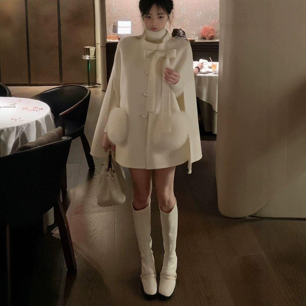 더러운 망토 진짜 여우 모피 포켓 100 울 양면 양모 코트