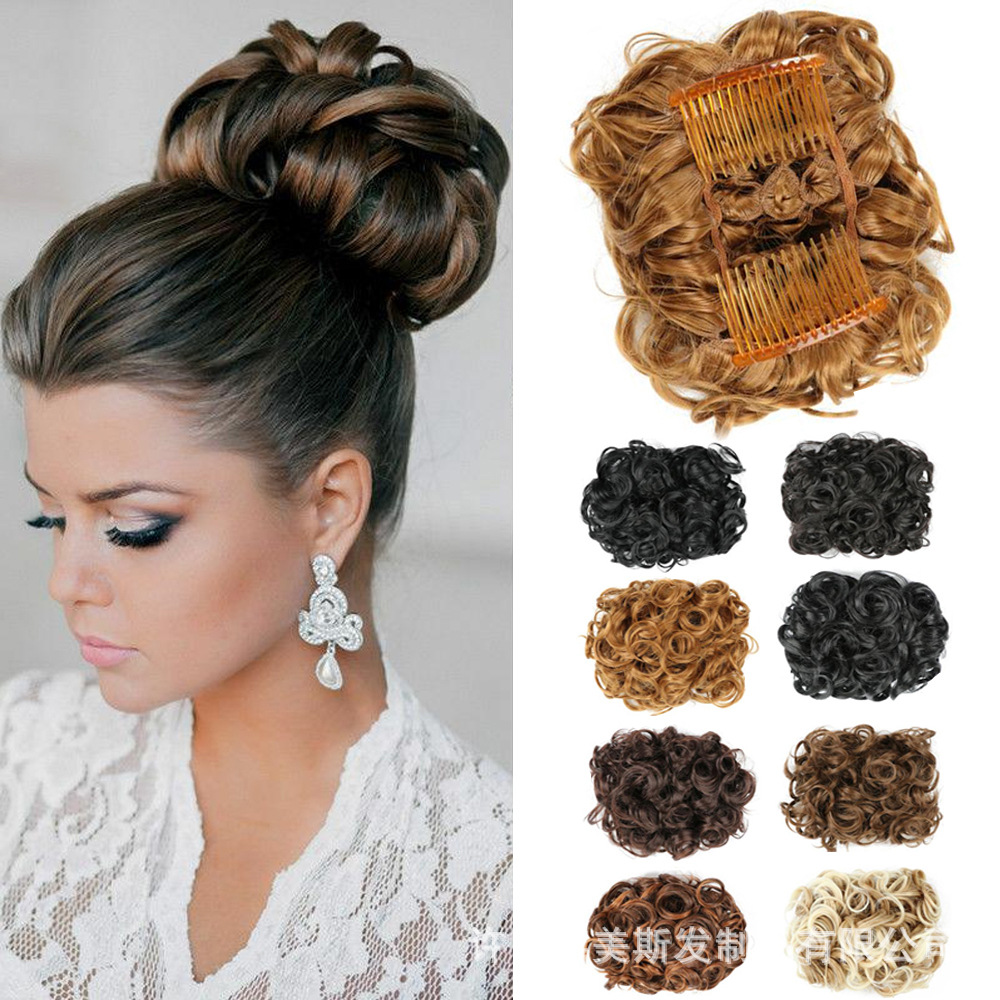 Nueva Peluca de comercio exterior de las mujeres europeas y americanas cabeza de bola de pelo rizado Cola de Caballo pelo Bud peine bolsa de pelo multicolor al por mayor opcional