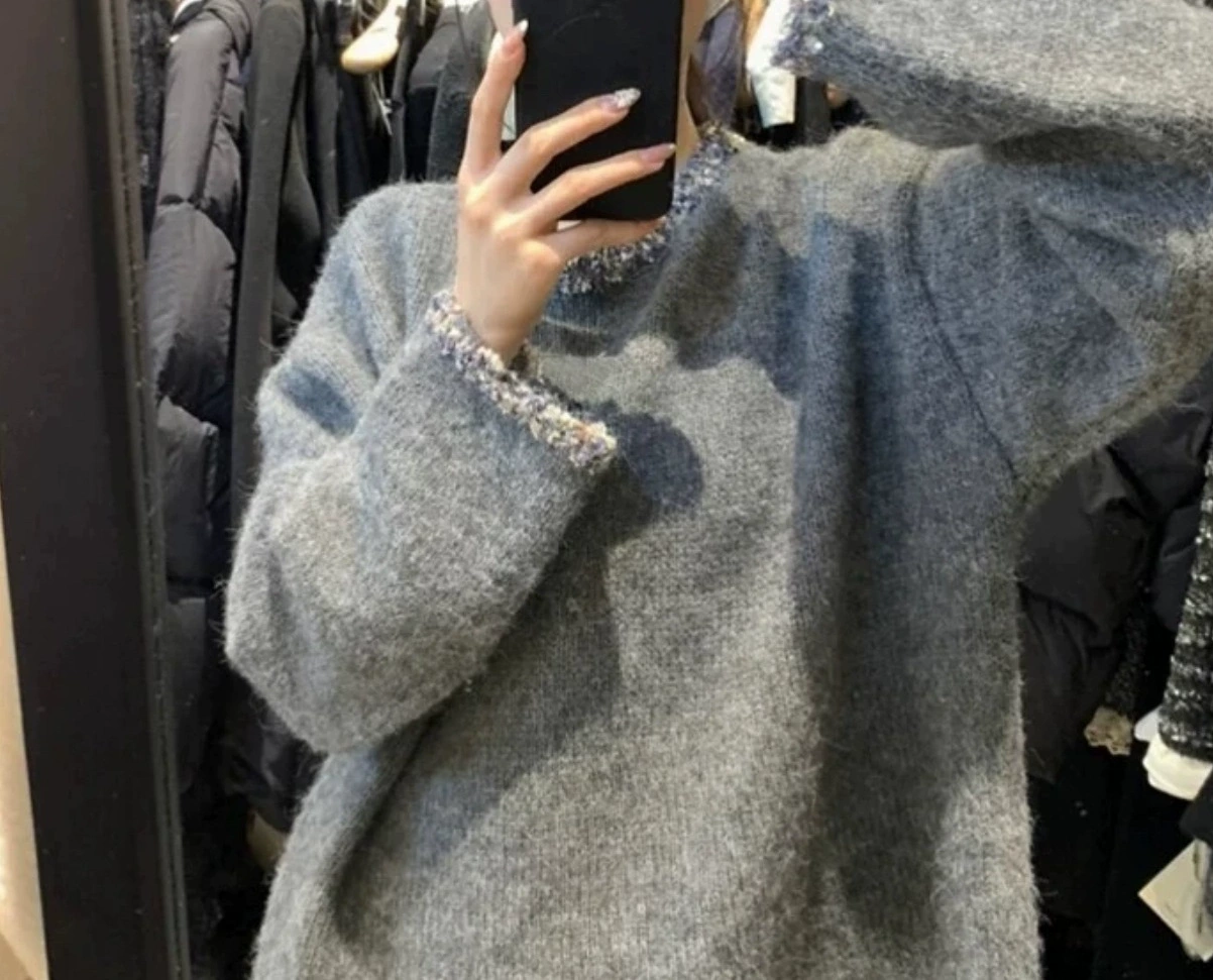 Маленький ароматный ветер коровяк серый мягкий клейкий пуловер свободный внешний вид трикотажный топ 9811 метров белый другой