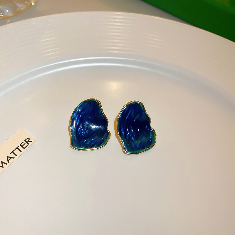 Women'S Gender Fashion Ink Blue Color Geometric Circle Square Triangle Alloy Earrings Wholesale