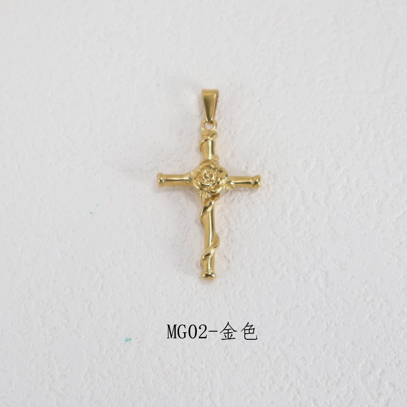 Colgante de cruz de rosa vintage AliExpress no desvanecerse transfronterizo acero de titanio chapado en oro 24K joyas transfronterizas ventas calientes