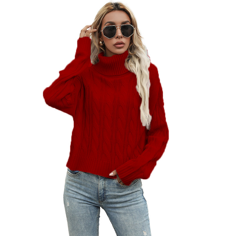 Suéter de Punto de Cuello Alto con Trenzado de Color Sólido para Mujer, Novedad de Otoño e Invierno 2025, Suministro Exclusivo Transfronterizo Europeo y Americano para Sitios Independientes de Amazon image 4