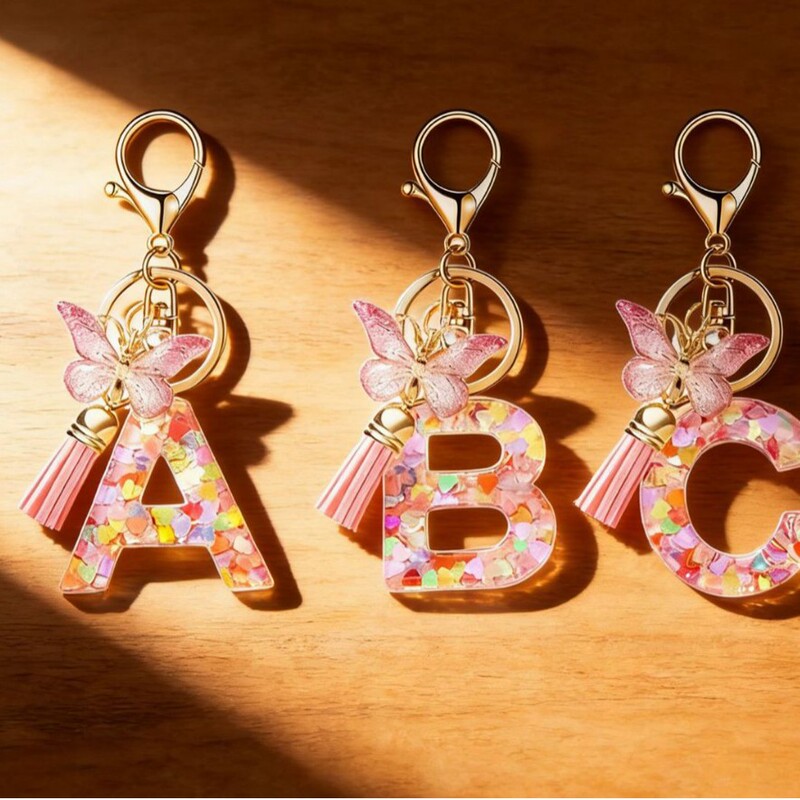 Creative Resin English Letter Butterfly Keychain Key Chain Bag Pendant Jewelry Valentine's Day Gift Creative Resin English Letter Butterfly Keychain Key Chain Bag Pendant Jewelry Valentine's Day Gift