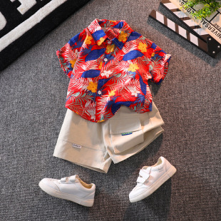 Boys Short-sleeved Floral Shirt Summer Top Beach Baby Internet Celebrity Shirt Hawaiian Vacation Children's Shorts Set