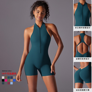 High-intensity Sports Beauty Back Yoga Suit Quick-drying Pleated Hip-lift Tight Jumpsuit Zipper Naked Fitness Jumpsuit