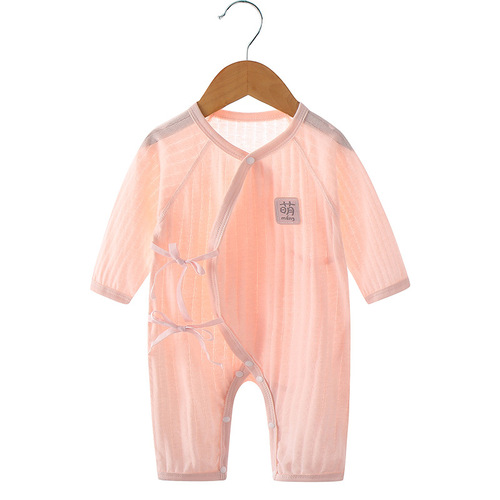 Baby jumpsuit summer thin boneless newborn clothes pure cotton harem long-sleeved air-conditioned clothes baby pajamas summer