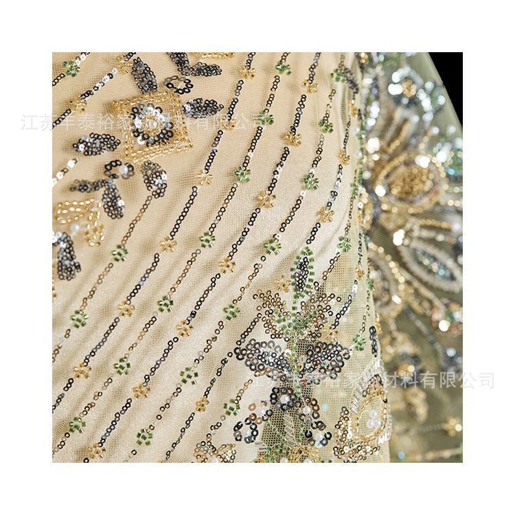 Personalización de cuentas de perlas sequin tejido de encaje suave vestido de boda mujer tela de encaje de malla vestido DIY tela de bordado de perlas spot