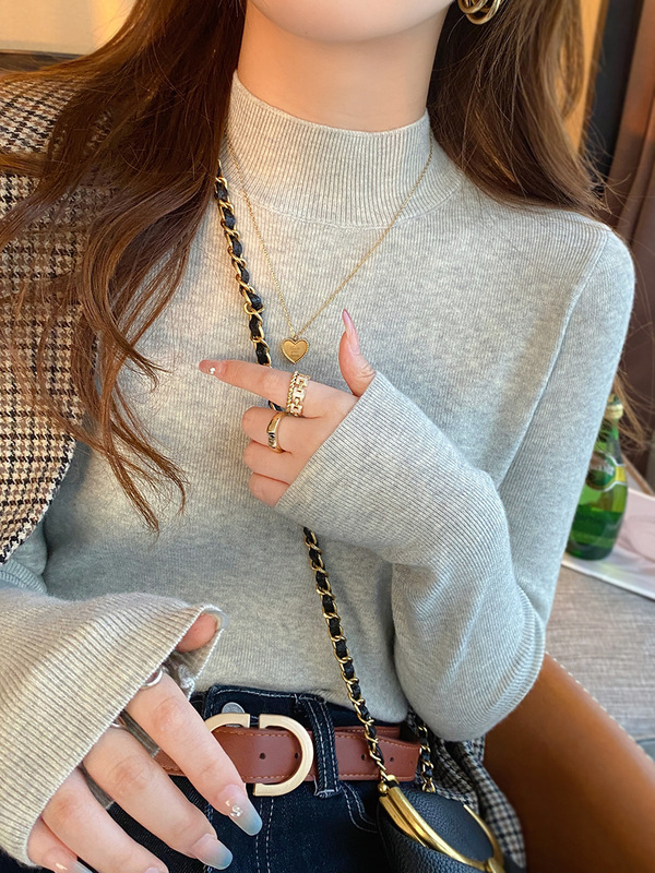 半高领针织打底衫女秋冬内搭毛衣2025新款设计感洋气百搭中领上衣|undefined