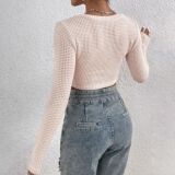 Весенний летний сексуальный трикотажный короткий свитер с молнией, лонгслив, европейский стиль, в обтяжку