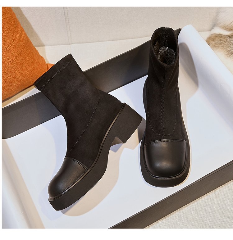 Botas negras de tacón grueso, corto y delgado, con punta redonda, retro para mujer, nihaostyles, ropa al por mayor NSDFX81786