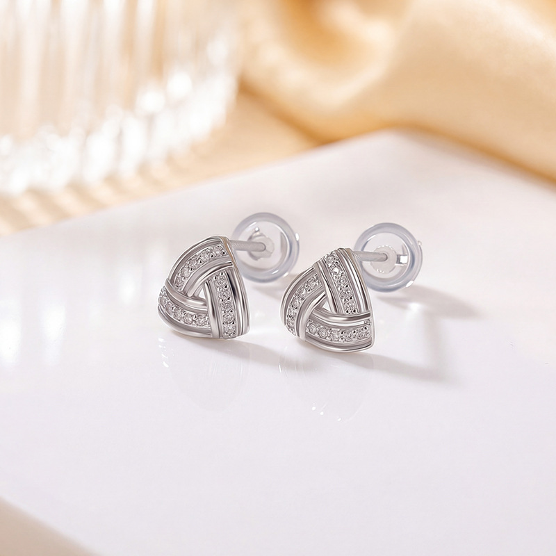 Khuyên tai kẹp bạc S925 mạ vàng hình tam giác phong cách tối giản — Bạc