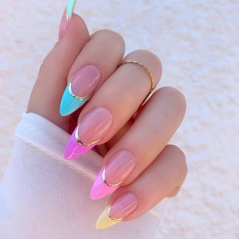 外贸彩虹法式多巴胺糖果欧美ins风可拆卸美甲24片press on nails|undefined