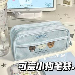 ins 小さな新鮮な 3 匹の子犬大容量痛バッグ多機能文具収納鉛筆バッグ鉛筆バッグ学生高価値