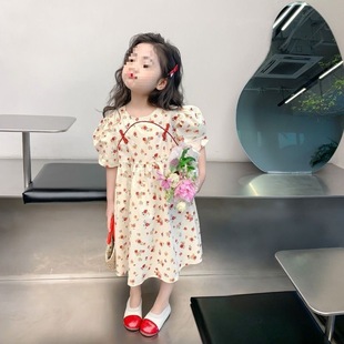 Girls' Cheongsam New Floral Dress Summer Children's Summer Dress Chinese Style Skirt Baby Thin Style Princess