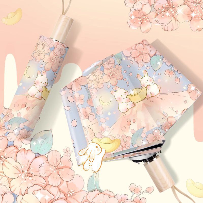 Folding Umbrella Custom Cartoon Sun Umbrella UV-proof Black Glue Sunshade Umbrella for Children Three-fold Sunny Umbrella Wholesale