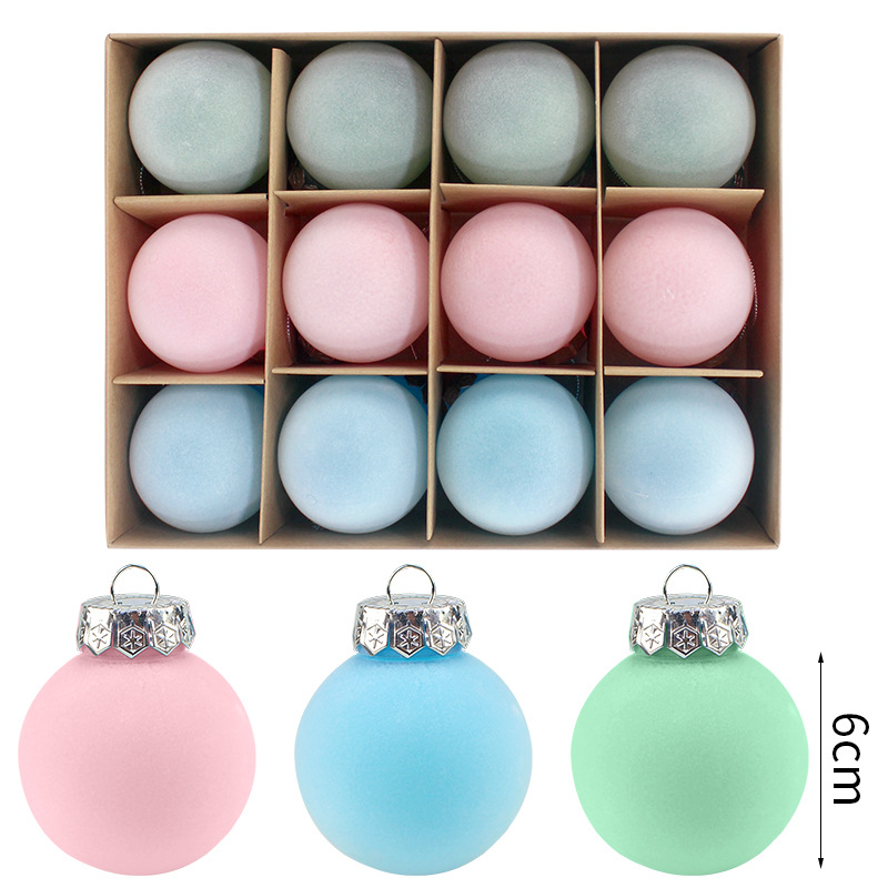 Fábrica directa transfronteriza bola de decoración de Navidad 6cm / 8cm flocado bola de Navidad para imprimir Navidad