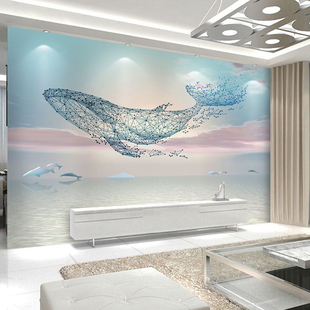 Whale Light Luxury Sofa Tv Background Wall Cloth 3D Living Room Three-Dimensional Mural New Casual Modern Atmosphere Wallpaper