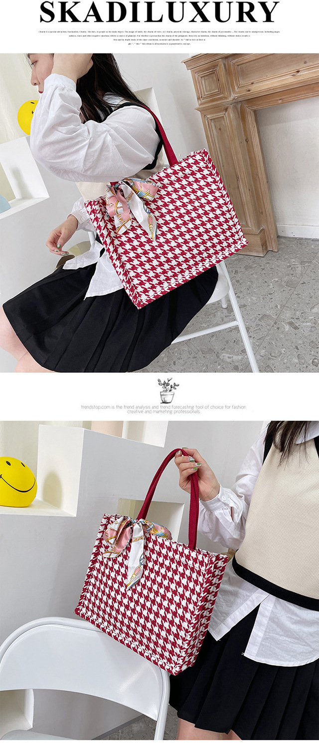 ~ New Korean ins waterproof mini checkered hand-held canvas bag, portable and small square bag for carrying out undefined