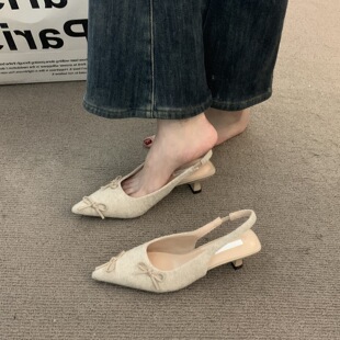 Niche French Naked Apricot High Heels Toe Sandals Fairy Shoes 2025 Spring and Summer Late Pointed Stiletto Heel Single-layer Shoes