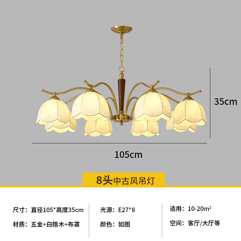 Nanyang estilo retro lámpara de dormitorio de madera sólida silencioso estilo nuevo estilo chino sala de estar comedor lámpara principal nueva impresión lámpara de tela