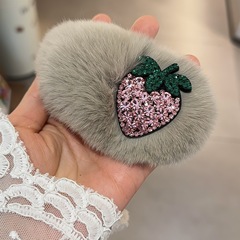 韩版秋冬新品毛毛发夹个性时尚满钻草莓边夹少女心掰掰BB发夹发卡