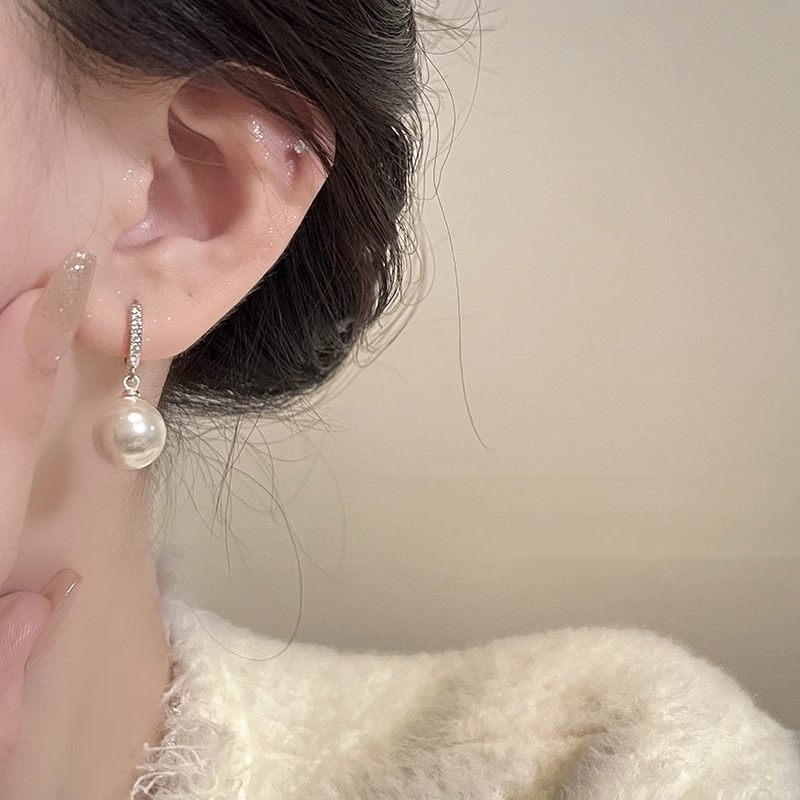 S925银针韩版耳钉简约气质小众个性珍珠耳环女高级感轻奢耳饰批发详情5