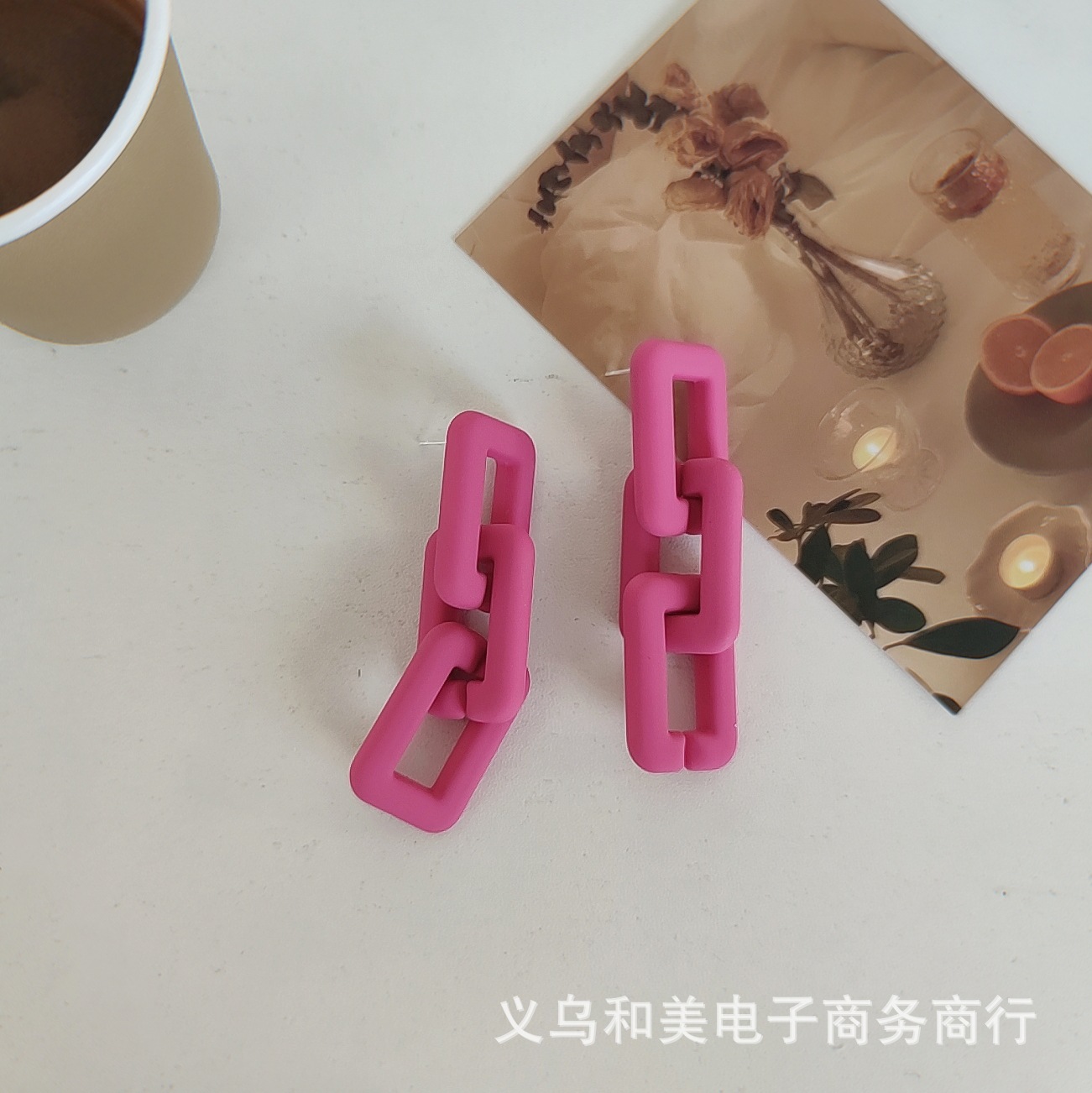 [New style] Net popular ins spring and summer color frosted square chain earrings earrings European and American long exaggerated earrings