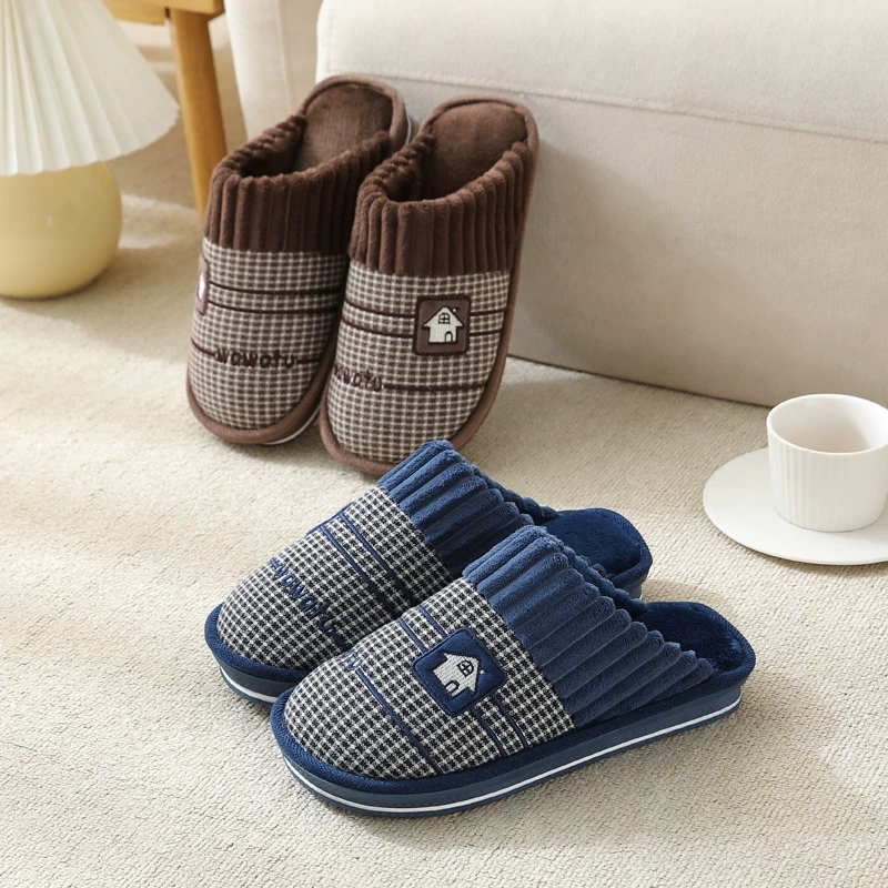 Новые мужские зимние тапочки 2023 года, большие размеры, ретро-стиль, хлопковые, домашние, нескользящие, на толстой подошве, теплые, утолщенные