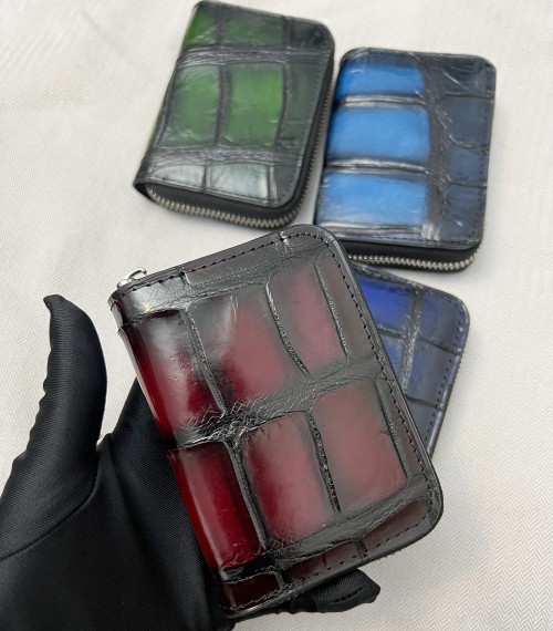 Tarjetero de piel de cocodrilo nuevo al por mayor 2025, unisex, de cuero genuino, con cremallera, tipo acordeón, monedero de piel de cocodrilo, estuche para tarjetas.