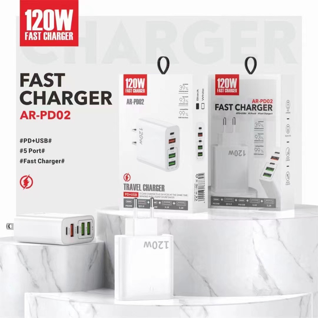 3USB + TYPE-C dual multi-Puerto cargador de teléfono móvil QC3.0 + PD multi-Puerto de viaje estándar americano, europeo y británico cabeza de carga