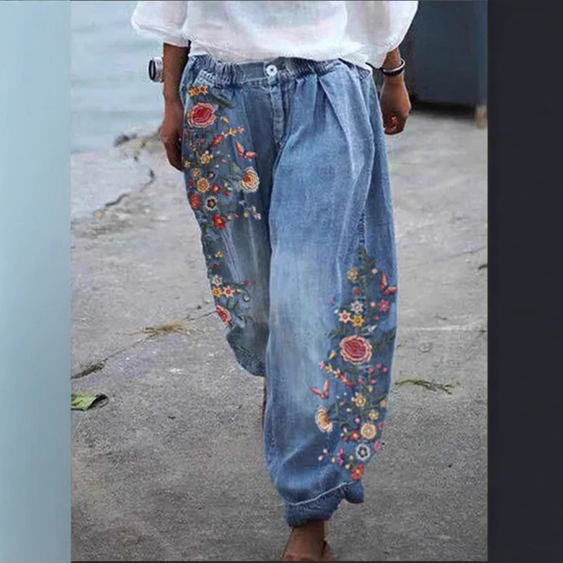 In stock wish Amazon eBay women's jeans imitation denim lantern trousers women