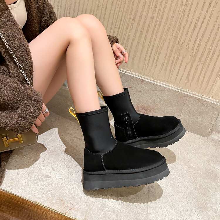 2023 Winter New Elastic Socks Thick soled Snow Boots Women's Sheepskin Wool Integrated Pencil Short Boots