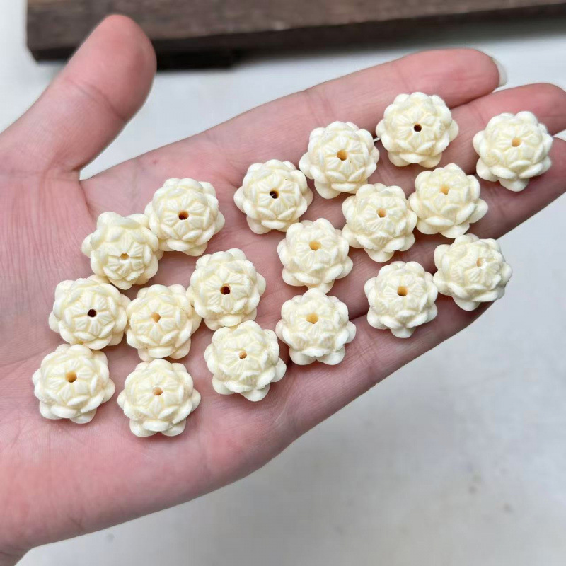 象牙果莲花雕刻散珠串珠粉压DIY菩提果手串超萌可爱配饰手持配件