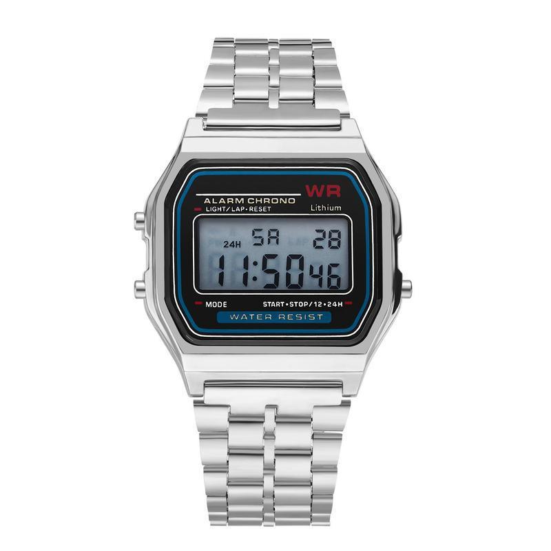 Hombre y mujer estudiante LED reloj electrónico WR F91W correa de acero A159 Harajuku estilo reloj de moda multifunción