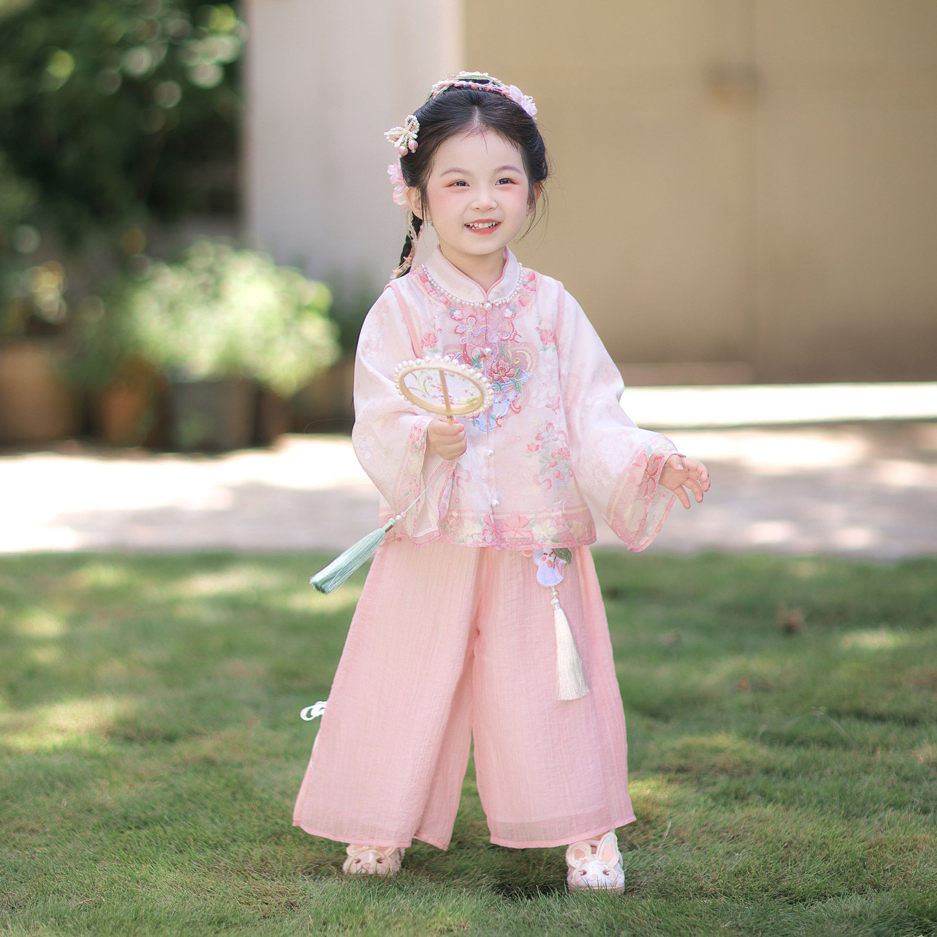 Girls' Hanfu Outfit Spring and Autumn Long Sleeve 2026 New Pink Cute Children's Chinese Style Super Fairy Spring and Autumn Pants Set