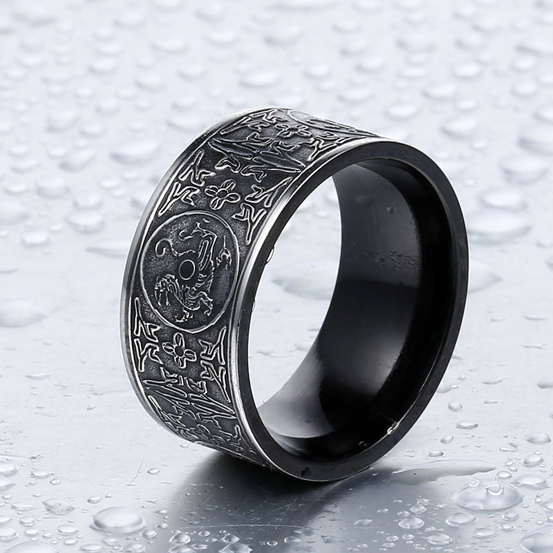 Steel Warrior jewelry wholesale titanium steel four God Beast ring electric black narrow version stainless steel men's ring