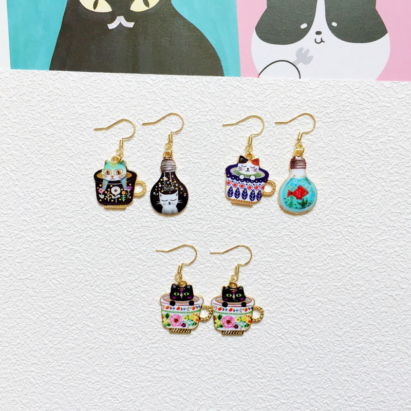 Cute Cat Metal Enamel Women's Drop Earrings 1 Pair display picture 4