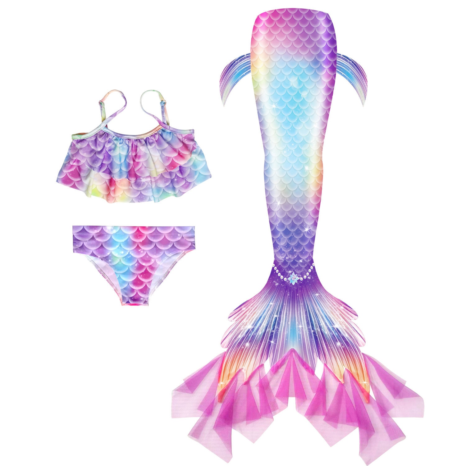 Children's Mermaid Swimsuit Girls Mermaid Tail Swimsuit Three-Piece Set Large, Medium and Small Girls Princess Bikini