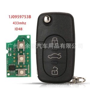 Volkswagen 3 düyməli qatlanan pultlu avtomobil açarı 433mhz ID48 çip 1J0959753B