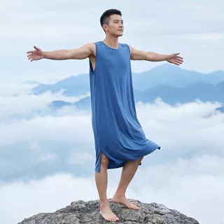 男士莫代尔大码家居服中长款睡衣夏季薄款透气睡裙晨袍浴袍长睡袍