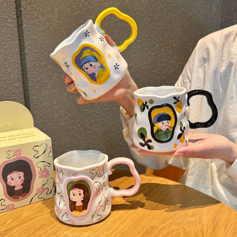 Retro Ceramic Cup with High Aesthetic Value, Birthday Gift, Summer Water Cup, Large Capacity Household Mug, Souvenir Gift Mug