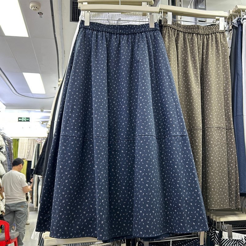 跨境外贸批发现货代发波点半身裙子女春秋季新款拼接A字长裙|undefined