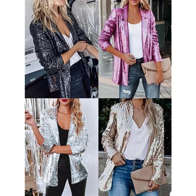 Fashion sequins lapel casual suit women Europe and the United States…