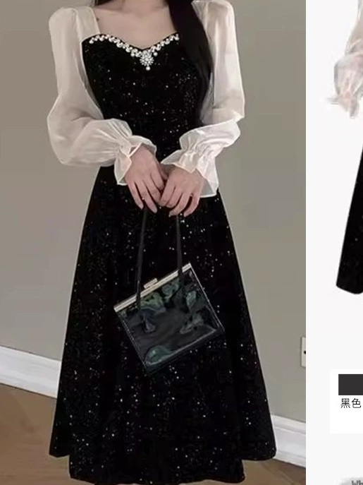 Черное платье для женщин больших размеров, модная осенняя одежда для полных мм, миниатюрное популярное платье в стиле Хепберн, юбка