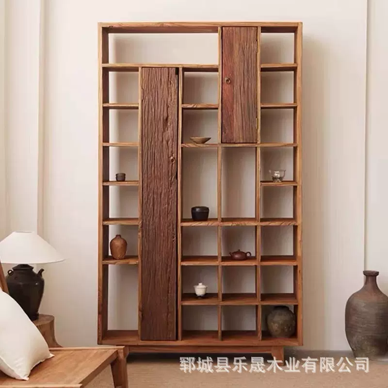实木博古架茶杯置物架侘寂风茶室展示柜客厅展柜多宝阁收纳柜