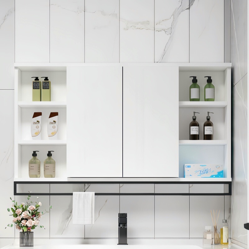 Solid Wood Smart Folding Hidden Feng Shui Mirror Bathroom Sliding Mirror Cabinet Separate Bathroom Wall-Mounted Mirror Storage Rack