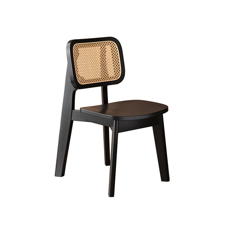 Silla de comedor de caña medieval silla de respaldo nórdica doméstica silla de caña moderna silla de diseño retro mesa de comedor de madera negra